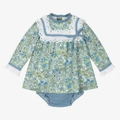 Girls Blue Cotton Floral Dress