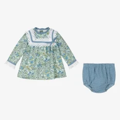 Girls Blue Cotton Floral Dress