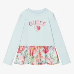 Girls Blue Cotton Floral Top