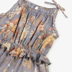 Girls Blue Cotton Floral Jumpsuit