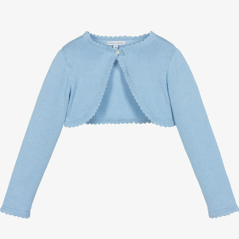 Girls Blue Cotton Knit Bolero Cardigan