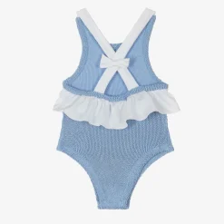 Girls Blue Crinkle Frill Swimsuit