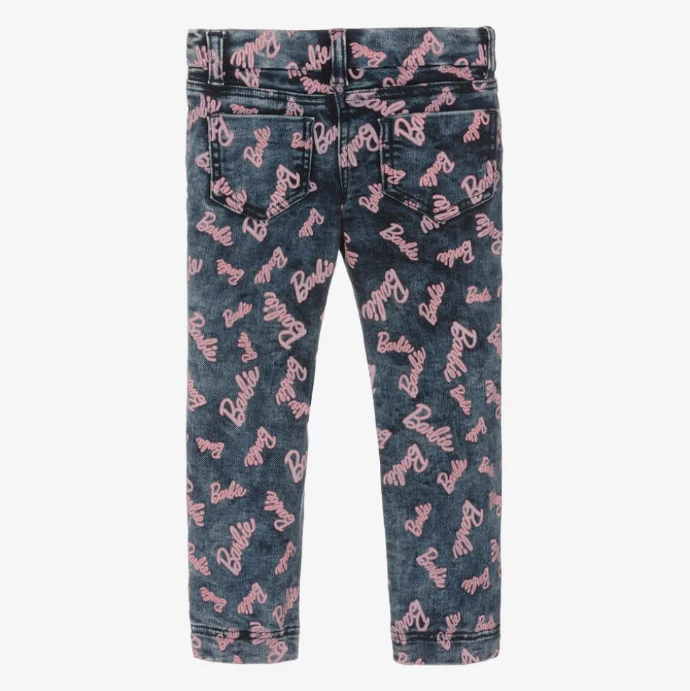 Girls Blue Denim Barbie Print Jeans