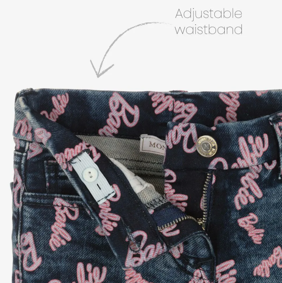 Girls Blue Denim Barbie Print Jeans