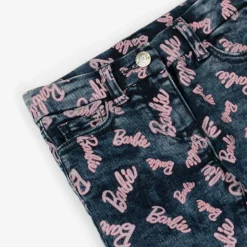 Girls Blue Denim Barbie Print Jeans