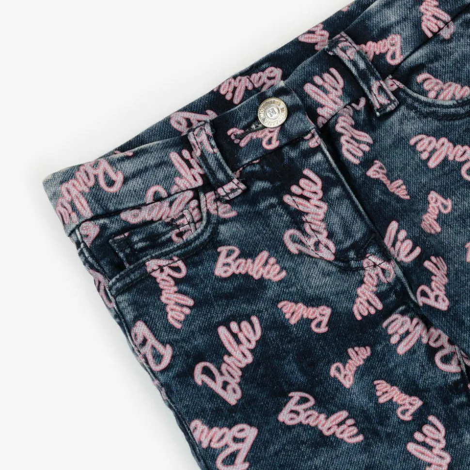 Girls Blue Denim Barbie Print Jeans