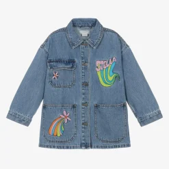 Girls Blue Denim Embroidered Jacket