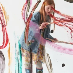 Girls Blue Denim Embroidered Jacket