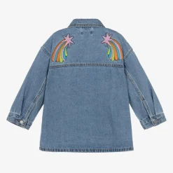 Girls Blue Denim Embroidered Jacket