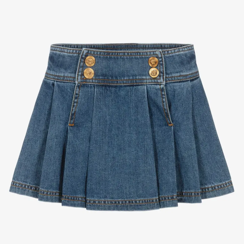 Girls Blue Denim Medusa Buttons Skirt