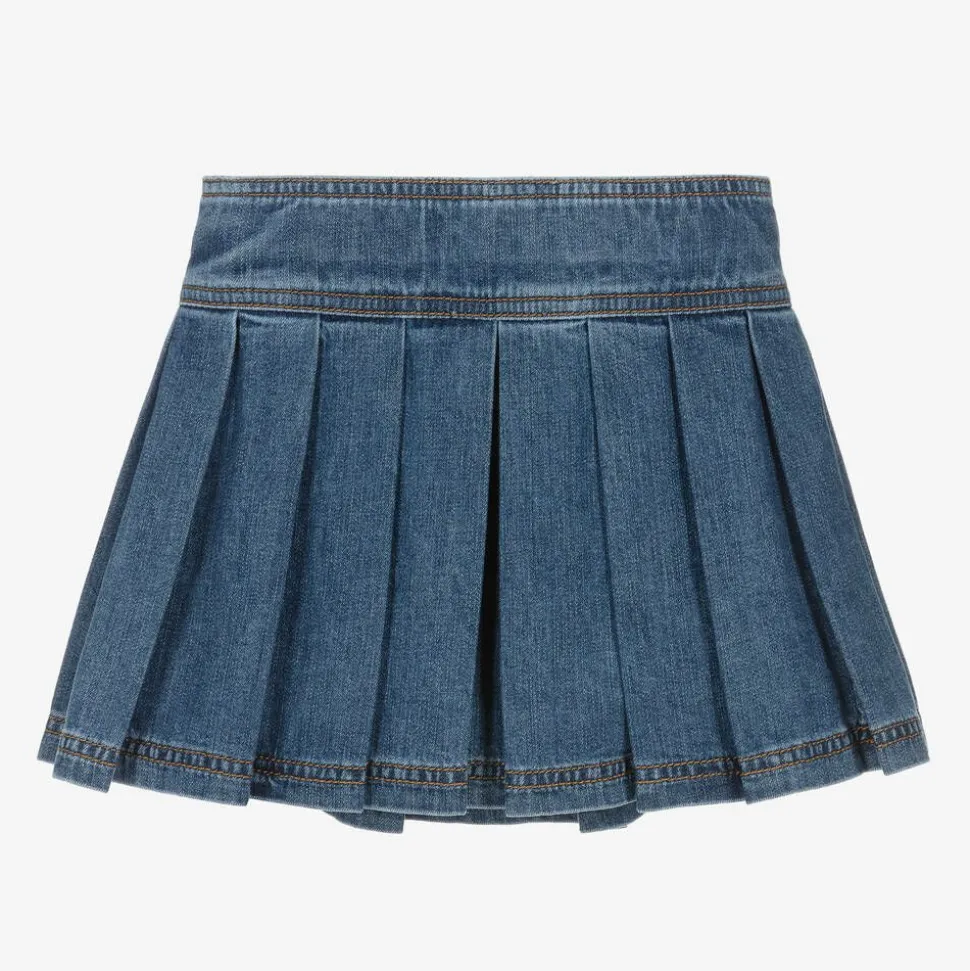 Girls Blue Denim Medusa Buttons Skirt