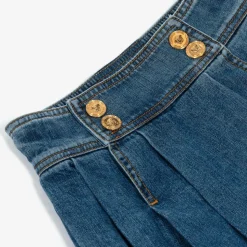 Girls Blue Denim Medusa Buttons Skirt
