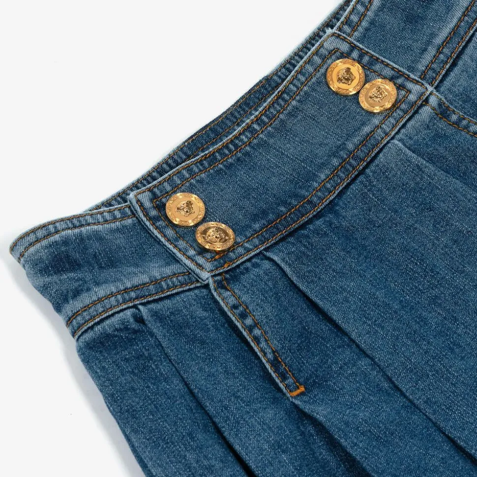 Girls Blue Denim Medusa Buttons Skirt