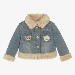 Girls Blue Denim Teddy Bear Jacket