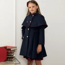 Girls Blue Felted Cape Coat