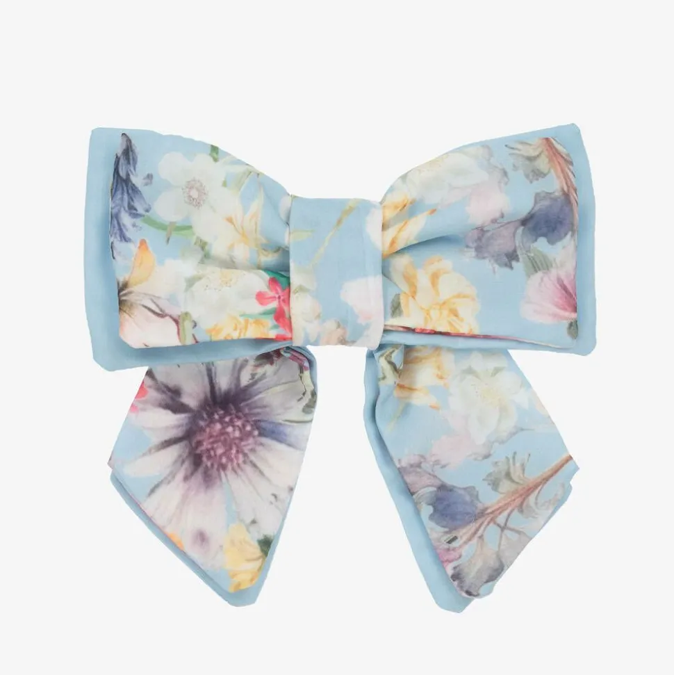 Girls Blue Floral Bow Hair Clip (14cm)