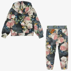 Girls Blue Floral Cotton Tracksuit