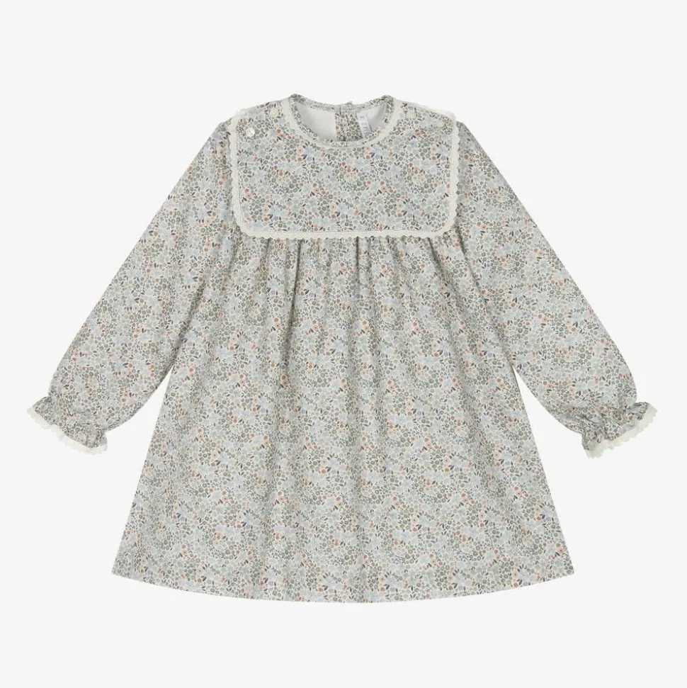 Girls Blue Floral Cotton Dress