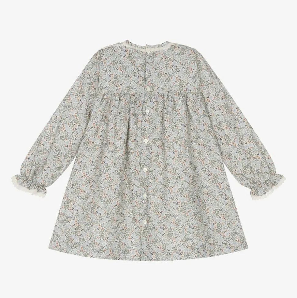 Girls Blue Floral Cotton Dress