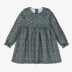 Girls Blue Floral Cotton Dress