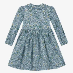 Girls Blue Floral Smocked Cotton Dress