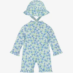Girls Blue Floral Sun Suit Set (UPF50+)