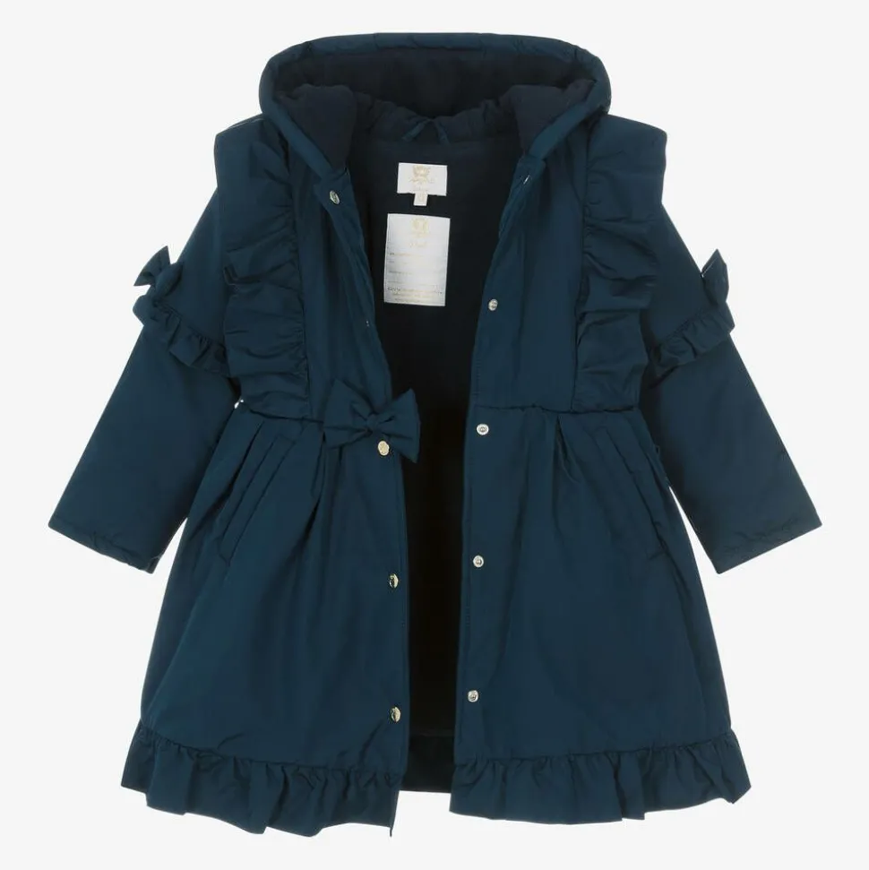 Girls Blue Hooded Bow Coat