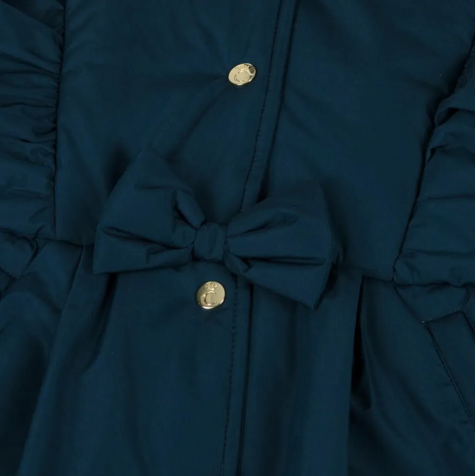 Girls Blue Hooded Bow Coat