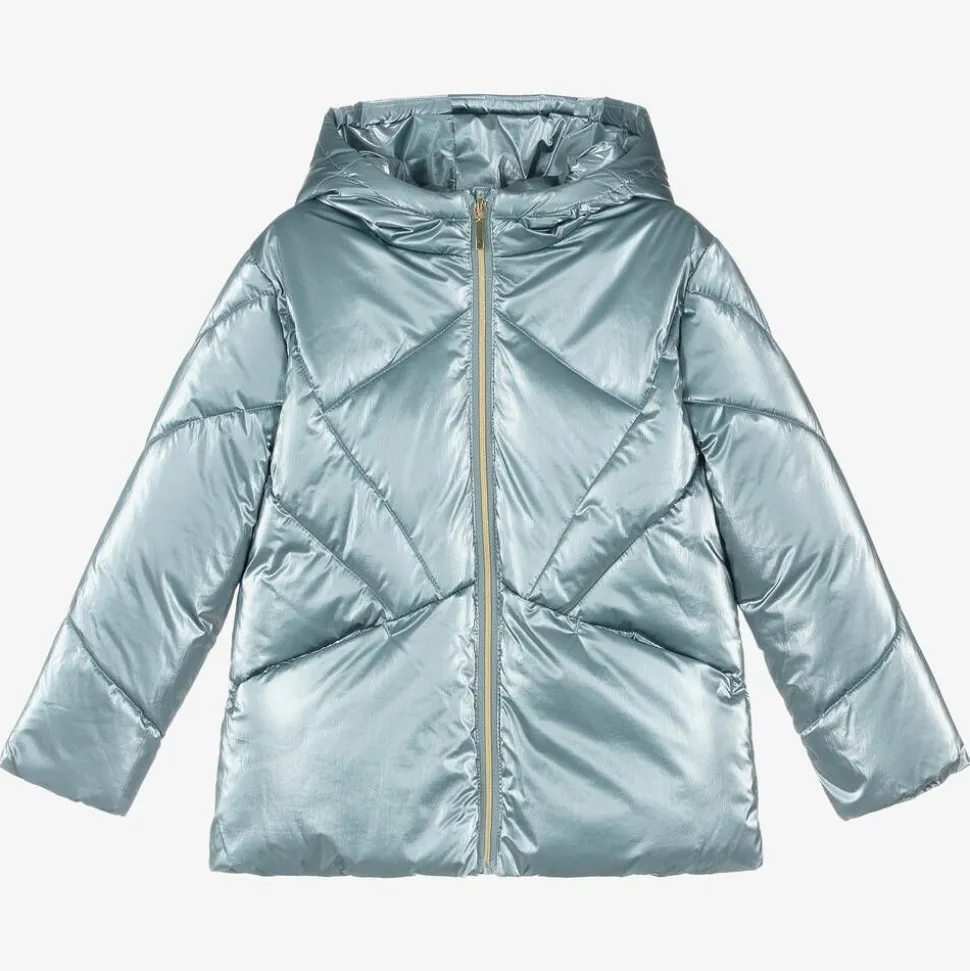 Girls Blue Hooded Puffer Jacket