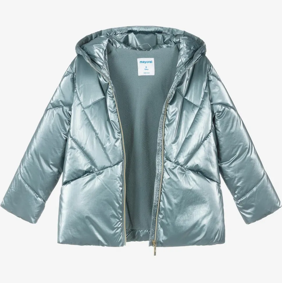 Girls Blue Hooded Puffer Jacket