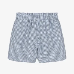 Girls Blue Houndstooth Cotton Shorts
