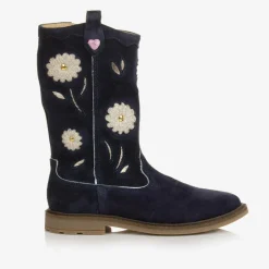 Girls Blue Leather Cowboy Boots