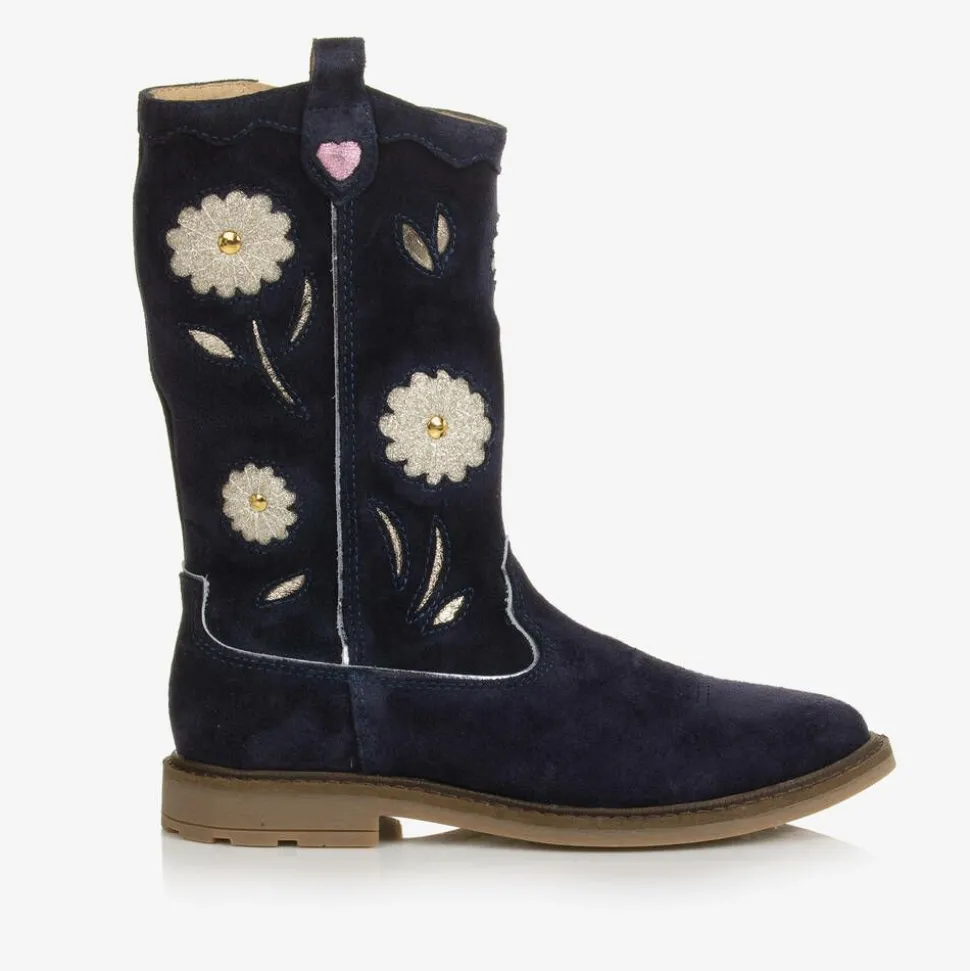 Girls Blue Leather Cowboy Boots