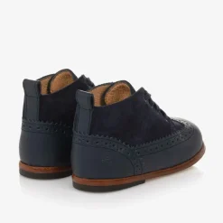 Girls Blue Leather First Walker Brogue Boots