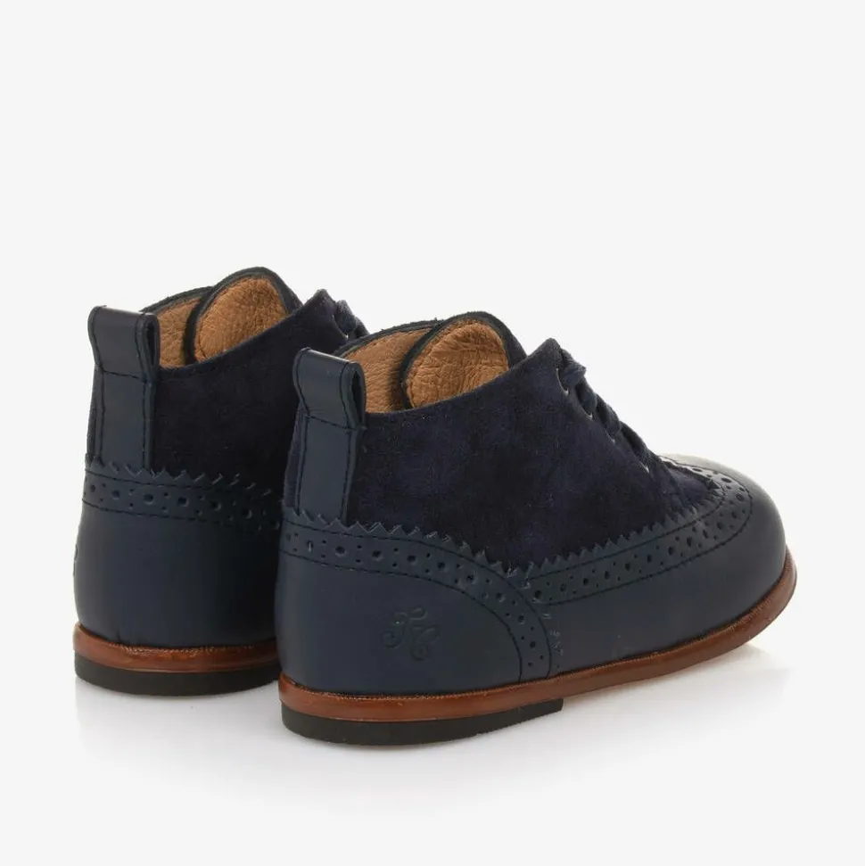 Girls Blue Leather First Walker Brogue Boots