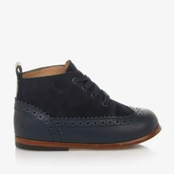 Girls Blue Leather First Walker Brogue Boots