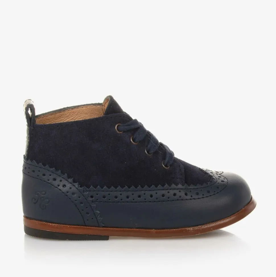 Girls Blue Leather First Walker Brogue Boots