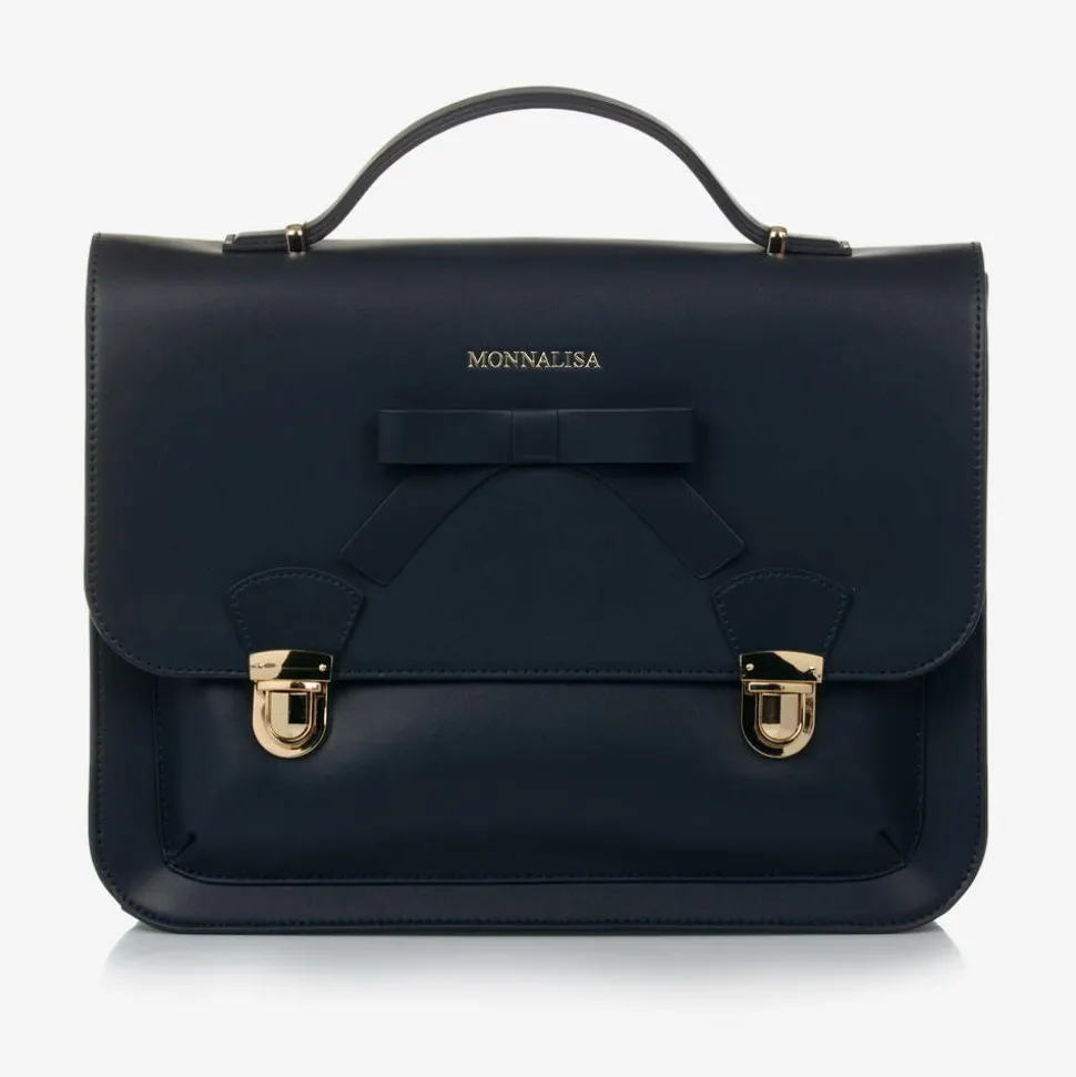 Girls Blue Leather Satchel (34cm)