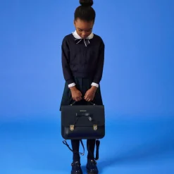 Girls Blue Leather Satchel (34cm)