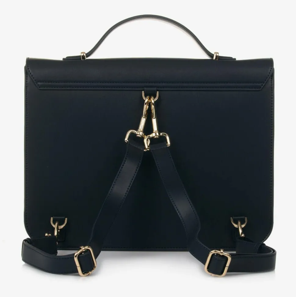 Girls Blue Leather Satchel (34cm)