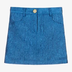 Girls Blue Metallic Jacquard Skirt