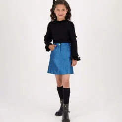 Girls Blue Metallic Jacquard Skirt