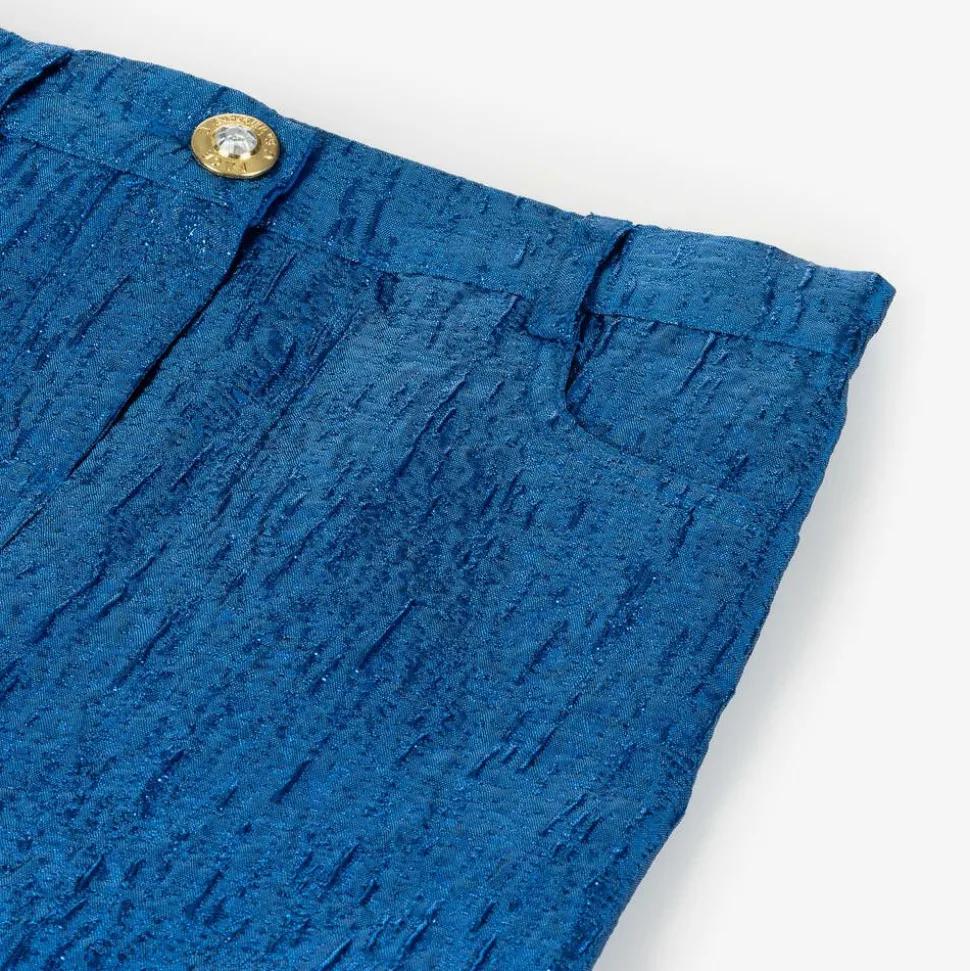 Girls Blue Metallic Jacquard Skirt
