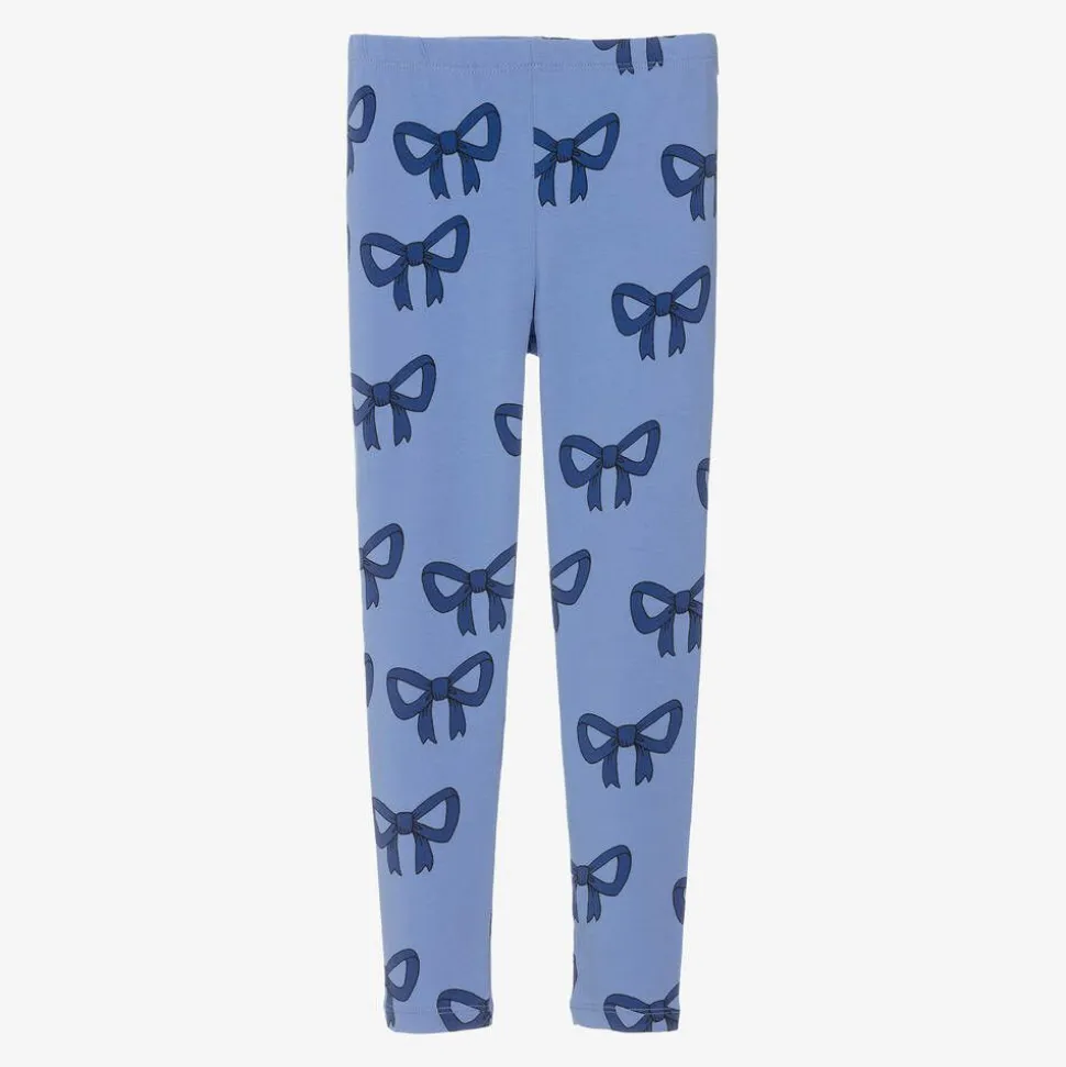 Girls Blue Organic Cotton Bow Print Leggings