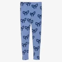 Girls Blue Organic Cotton Bow Print Leggings