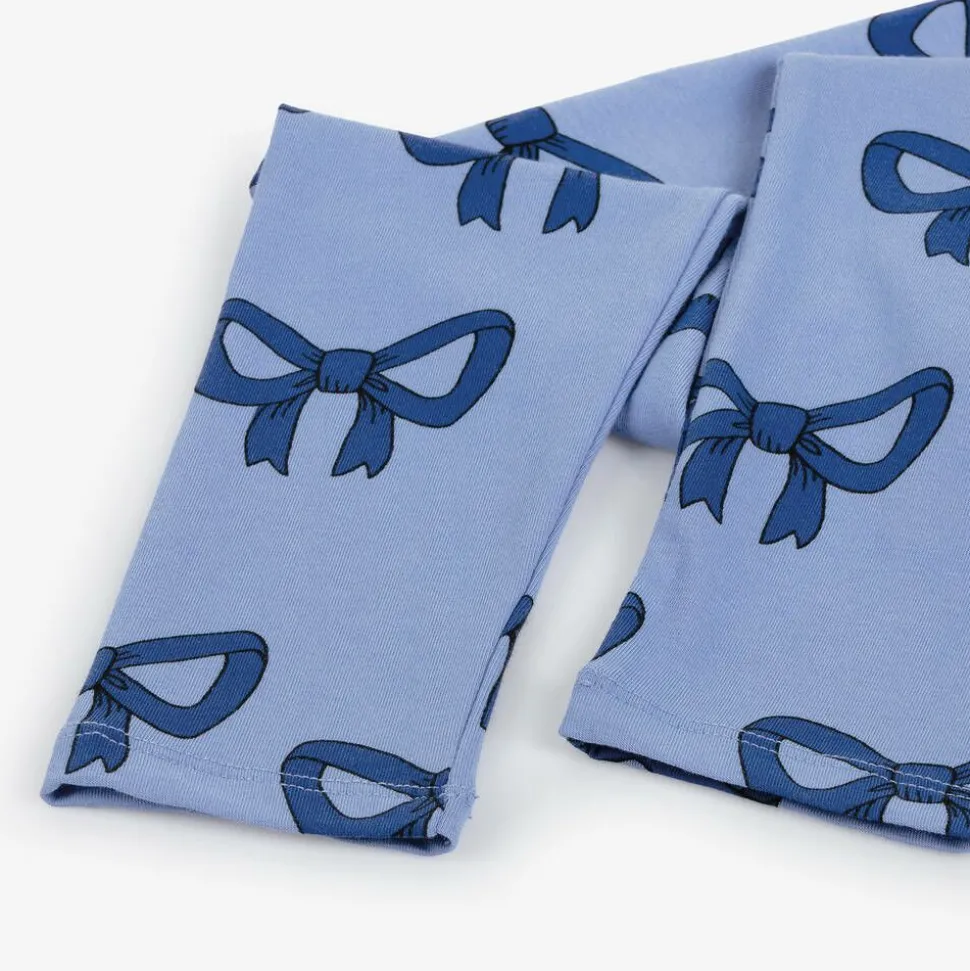 Girls Blue Organic Cotton Bow Print Leggings