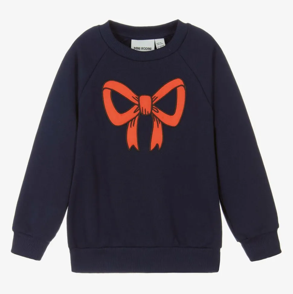 Girls Blue Organic Cotton Bow Sweatshirt