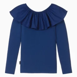 Girls Blue Organic Cotton Ruffle Top