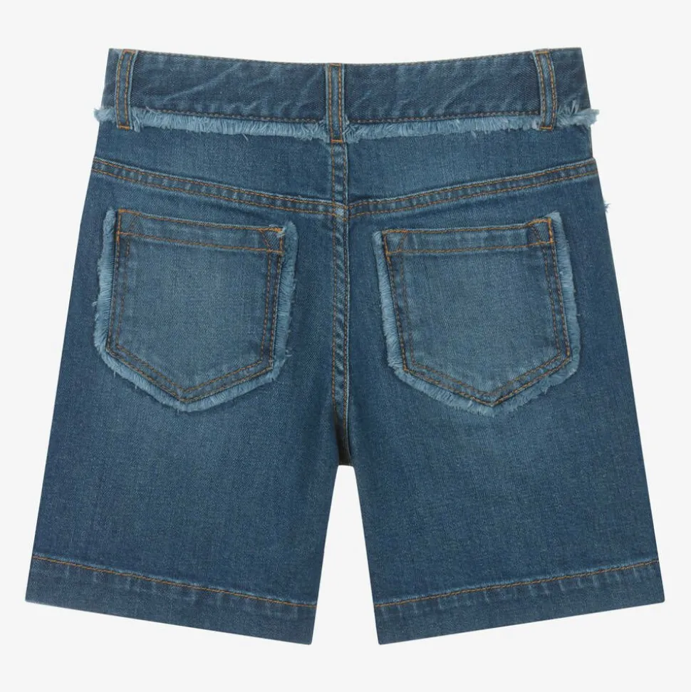 Girls Blue Organic Denim Fringe Shorts