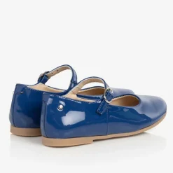 Girls Blue Patent Leather Ballerina Pumps